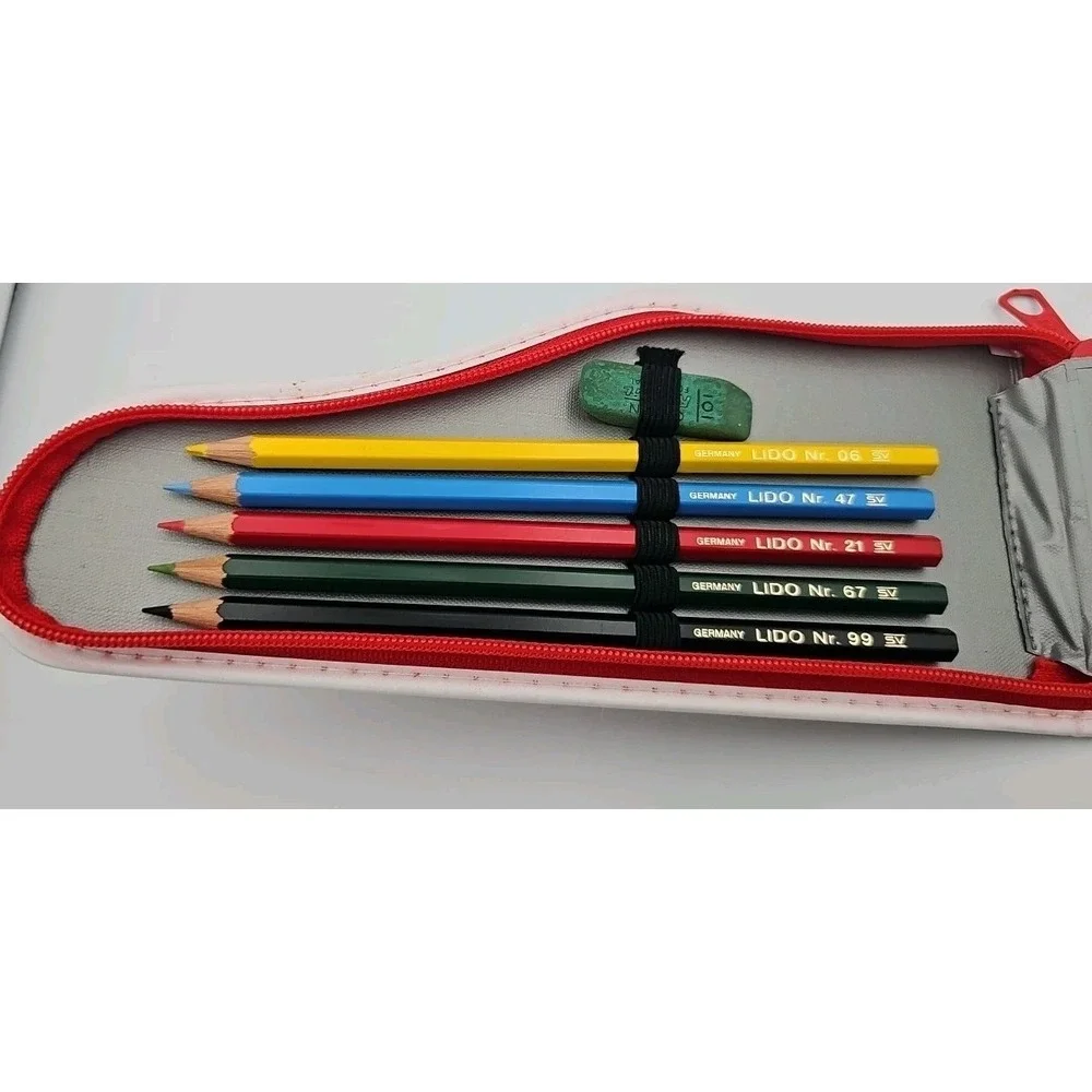 SUNNY Vintage Shoe Pencil Holder 14 Pc Colored Pencils Markers Lido Walker Red